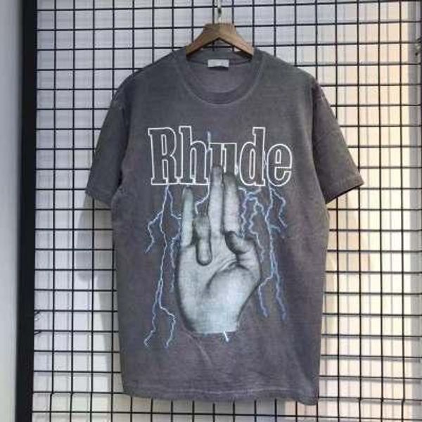 

летний стиль rhude finger тройники faded с коротким рукавом футболка мужчины hiphop 100% хлопок промытые крупногабаритные off black mens des, White;black