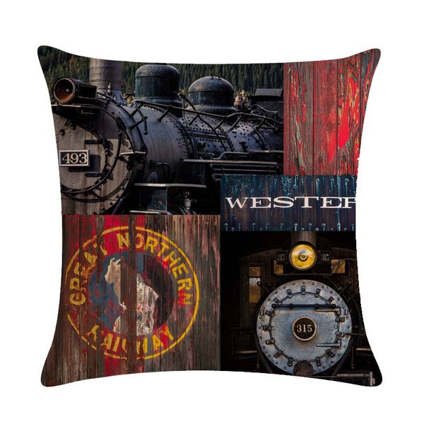 

retro steam train designs industrial revolution cotton linen car seat cushion cover massage pillow waist pillow cojines 493