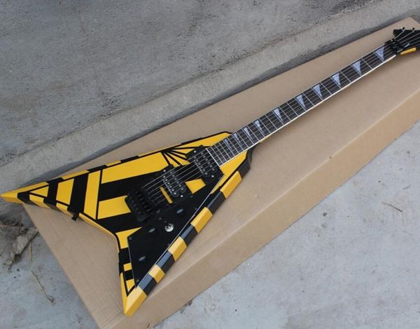 

custom shop michael sweet flying v stryper signature black yellow stripe electric guitar floyd rose tremolo, black hardware