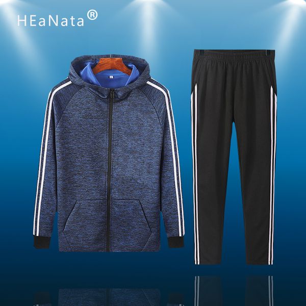 

sport set men fashion autumn tracksuits hooded zipper sweatshirt+sweatpants mens running clothing 2 pieces sets slim hoody, Black;blue