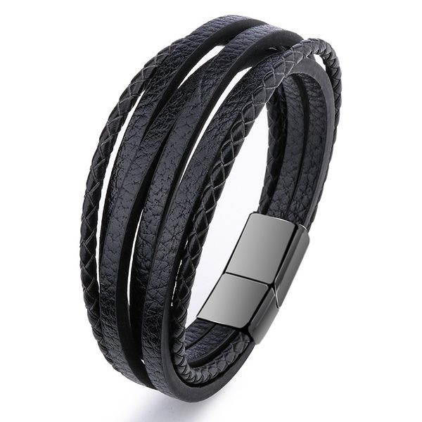 

trendy genuine leather bracelets men stainless steel multilayer braided rope bracelets for male female jewelry pulsera, White