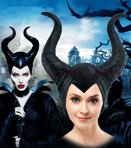 

maleficent horns women halloween party costume jolie cosplay headpiece hat helmet trendy genuine latex black red 20pcs, Blue;gray