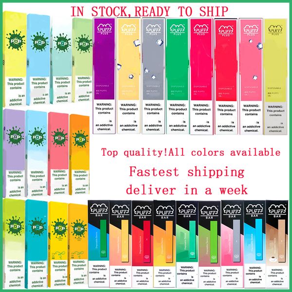 

Новый POP Puff Бар Одноразовые устройства Бобы Vape Pen 1,2 мл 1,3 мл 400 800 пуфы Puff Plus BIDI На складе готовы к отправке