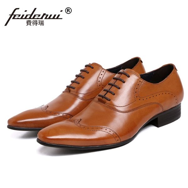 

luxury italian man wing tip brogue shoes genuine leather bridal carved oxfords pointed toe men's dress flats for wedding vk91, Black