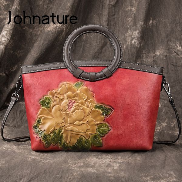 

johnature сумки женщины сумка 2019 новая натуральная кожа ретро коровьей ручной работы тиснение плеча crossbody сумки