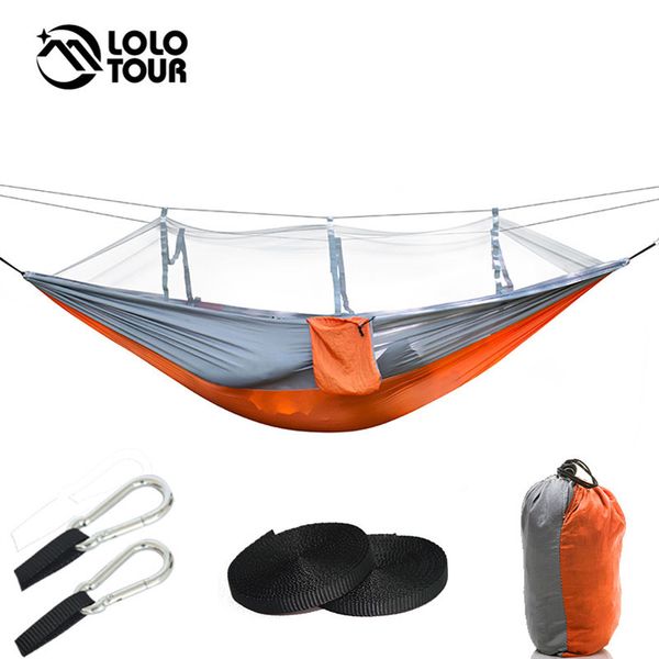 

parachute nylon fabric double hammock netting tent reversible bug mosquito hamak swing hamac hanging bed outdoor furniture