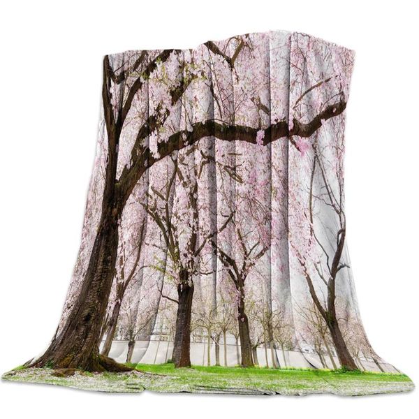 

мягкий теплый коралловый флис одеяло вишневые деревья весна цветущий пейзаж зима простыня покрывало диван бросок фланелевые одеяла