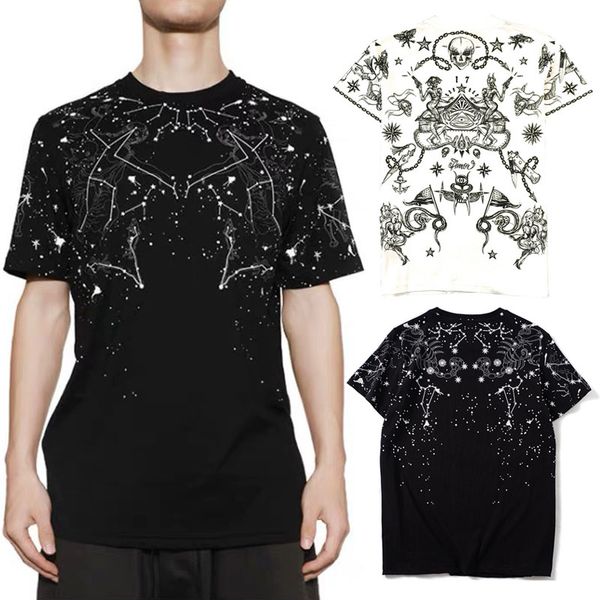 

constellation print t shirt for mens crew neck cotton short sleeves leisure cotton tee man skinny fit, White;black