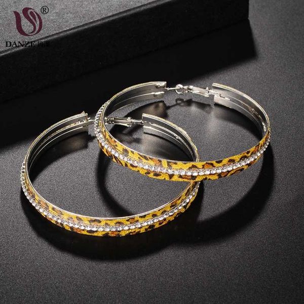 

danze fashion leopard print rhinestone big circle wide hoop earrings for women little crystal inlaid earring party gift, Golden