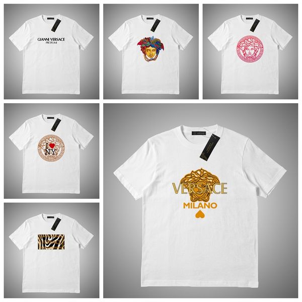 

mens versace мода мужская дизайнер лето и весна роскошные мужские дизайнерские футболки мужчины женщины маска летняя футболка хип-хоп белый, White;black