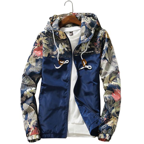 

hooded men's jacket floral printting design mens jackets and coats casual overcoat 2019 spring autumn coat male outerwear 1151, Black;brown