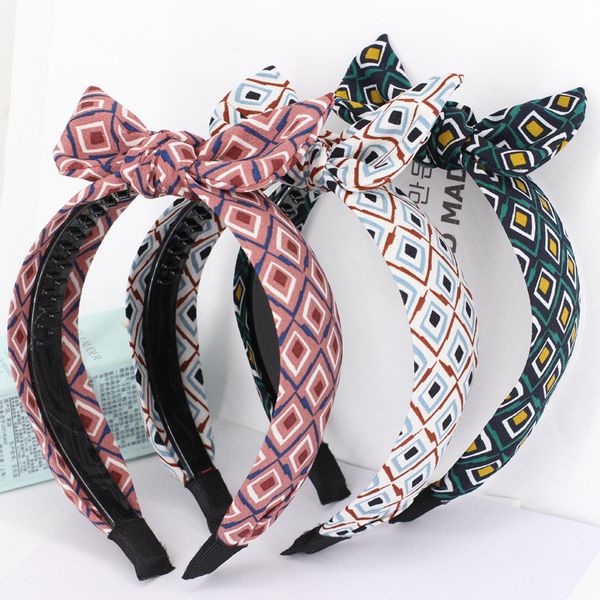 

3pcs/lot rhombus check pattern girls bow headbands toothed bowknot turban square plaid hair bands hair accessories for women