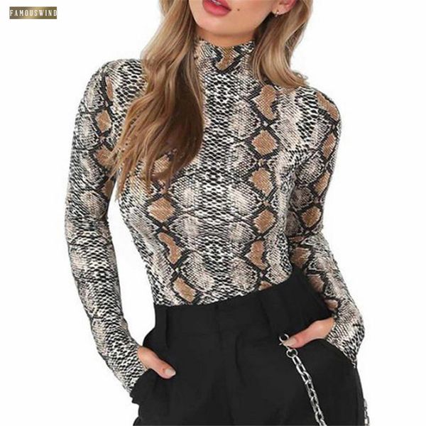 

body women fashion jumpsuit spring and autumn long sleeved snake print slim ladies bottoming shirt women, Black;white