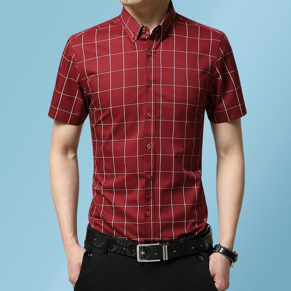 

men's shirt short-sleeved lapel short-sleeved shirt plaid slim fit youth base jacket men's formal wear, White;black