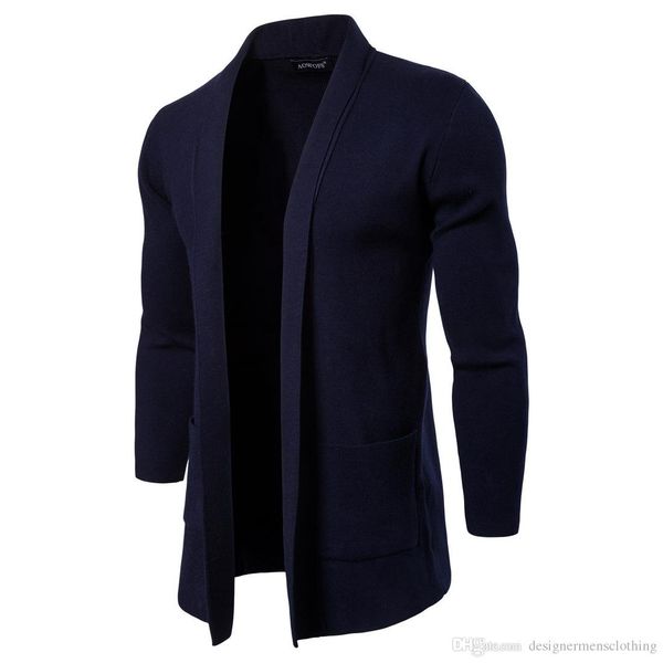 

fashion spring autumn mens open stitch solid stand collar long sleeve outerwear casual coats fashion knit with pocket men jackets, Black;brown