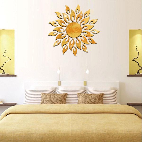 

new arrival 3d sun pattern mirror surface wall sticker living room bedroom bathroom home decor decoration poster picture