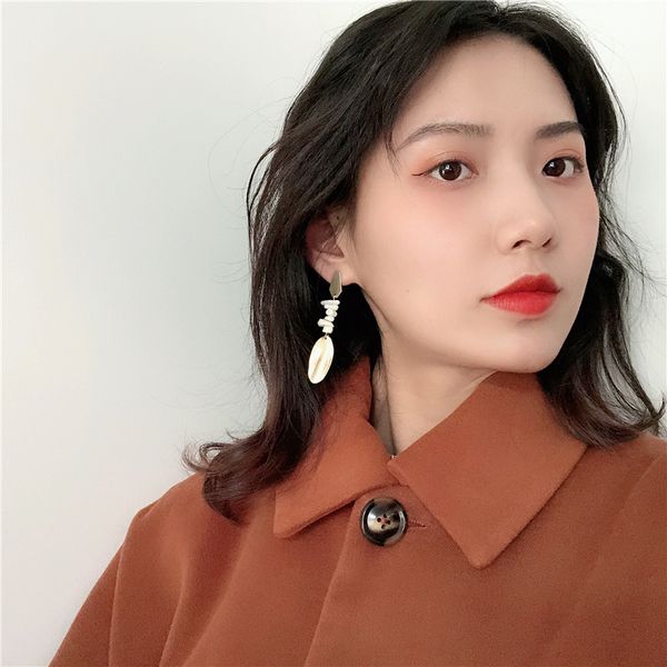 

2019 korean matte plated gold shell long dangle earrings big drop earrings for women jewelry fashion, Silver