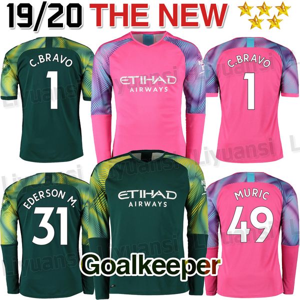 

2019 2020 manche ter goalkeeper long leeve hort occer jer ey kun aguero home away 2019 terling city mahrez de c bravo g je u foot, Black;yellow