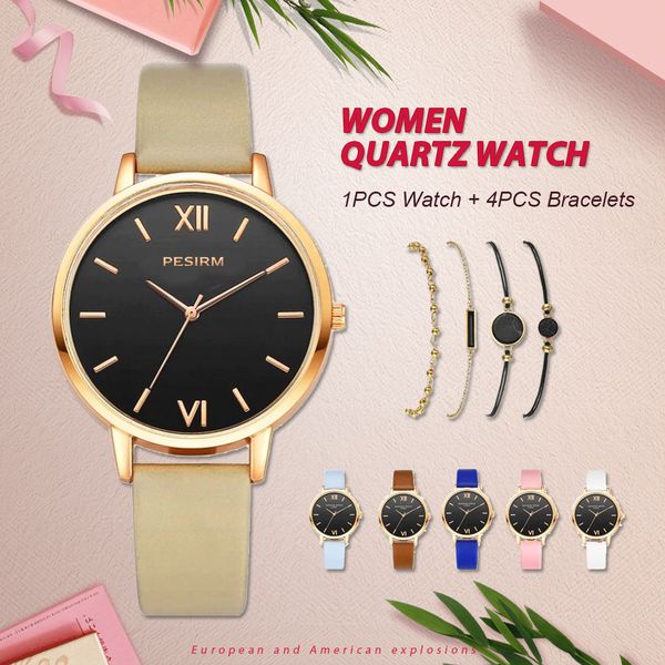 

5pcs women watch & bracelets set montre femme fashion dress clock ladies analog quartz wristwatch watches, Slivery;brown