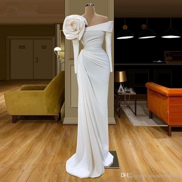 

2020 white new mermaid long evening gowns one shoulder formal robe de soiree elastic arabic prom dresses women vestidos custom