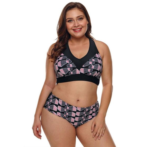 

women plus size geometry cross back bikini swimsuit