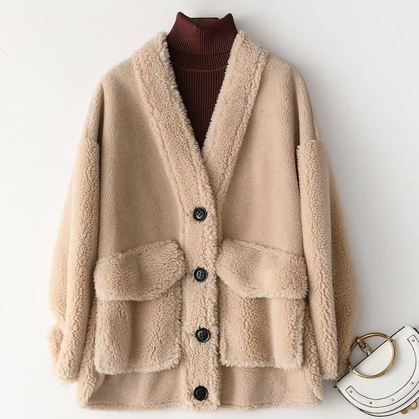 

woman 2019 winter real wool fur coat natural sheep shearing overcoat female genuine suede liner plush jackets abrigo mujer k320, Black