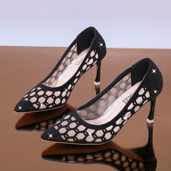 

summer women's shoes stiletto sandals ladies high heels hollow out party female elegant women pumps fashion shoes u18-77, Black