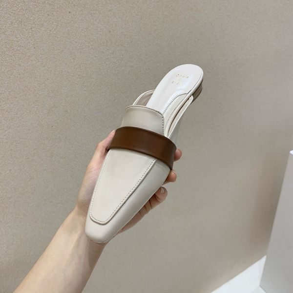 

luxury shoes women designers korean women's shoes one-character belt hasp flat bottom outer wear mueller semi-slippers cs02, Black