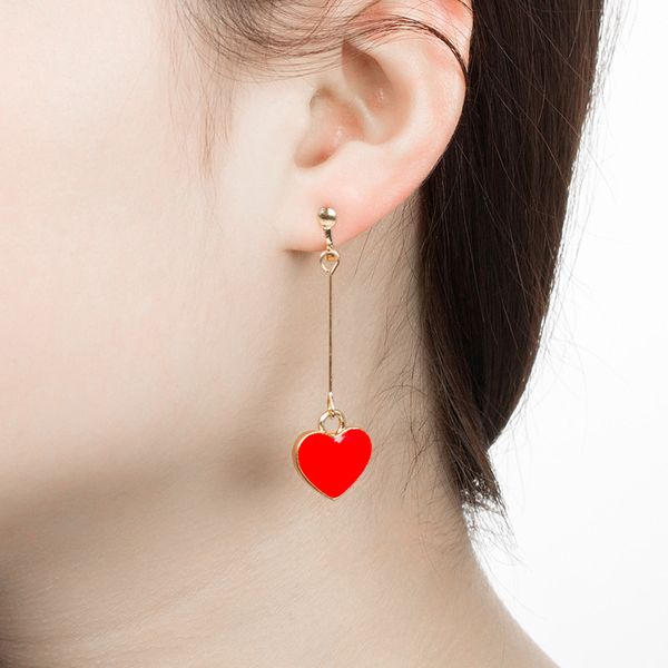 

15pcs/lot japan girl style red heart earrings drop oil long pattern ear clip black alloy no hole ear cuff women jewelry accessories, Silver