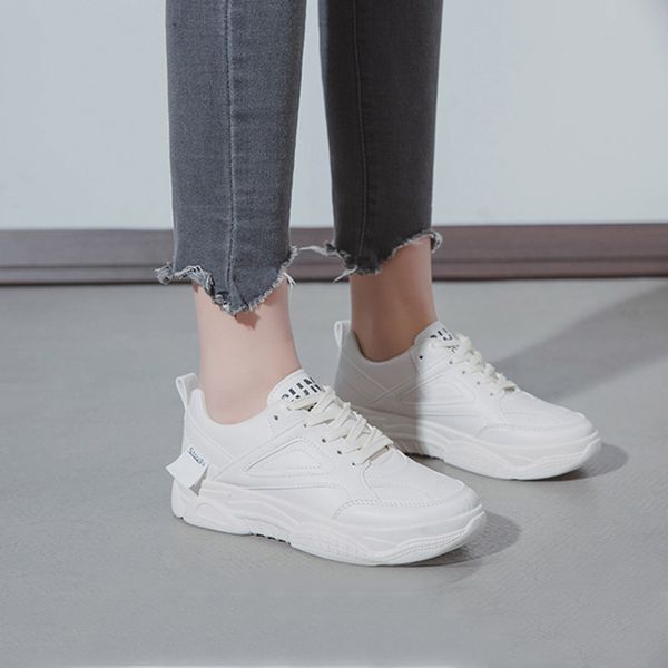 

perimedes women ladies sneakers femme lace up round toe wedges casual loafer sneaker running shoes for women white shoes#