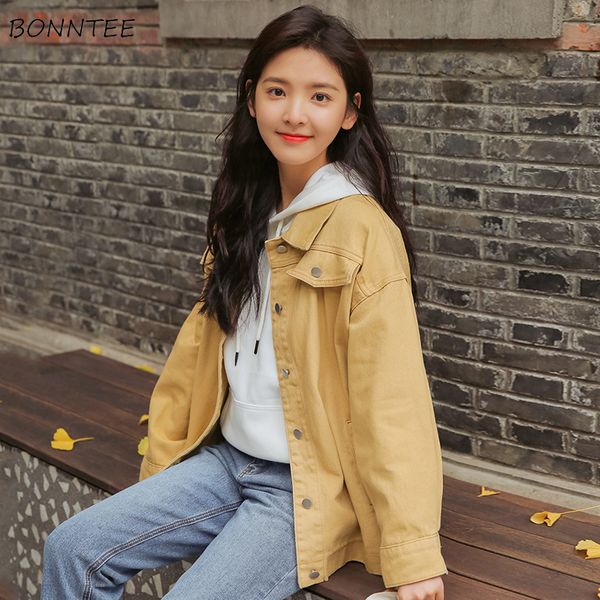 

jackets women lovely sweet girl students new turn-down collar pockets casual single breasted korean style 2019 chic womens daily, Black;brown