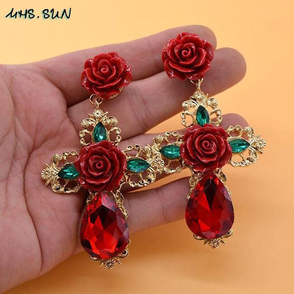 

mhs.sun vintage baroque women rose big cross drop earrings exaggerated style party show jewelry earrings retail 1pair, Silver