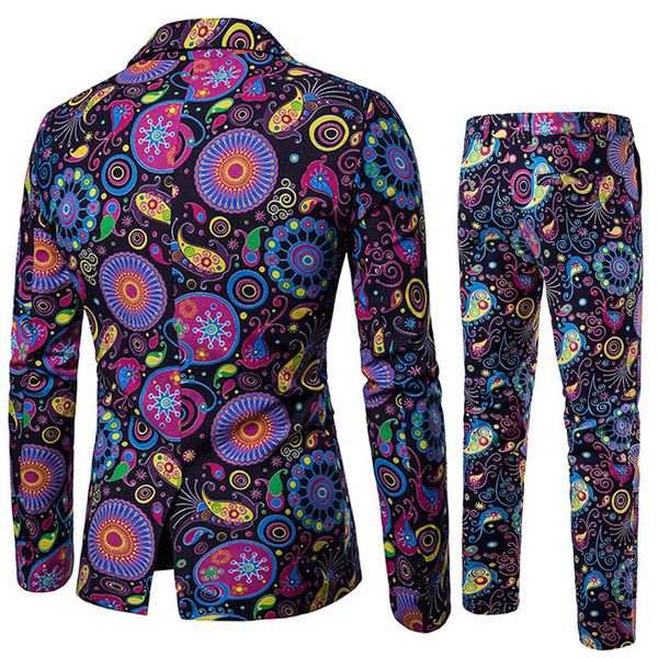 

new printing men suits 2 pieces ethnic style casual slim fit two-buttons wedding suits blazers and pants terno costume homme, White;black