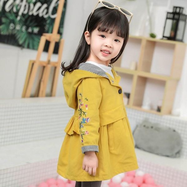 

2020 embroidered girls coats autumn spring children fashion cotton hooded jacket girls casual windbreaker outerwear for 2-6years, Blue;gray