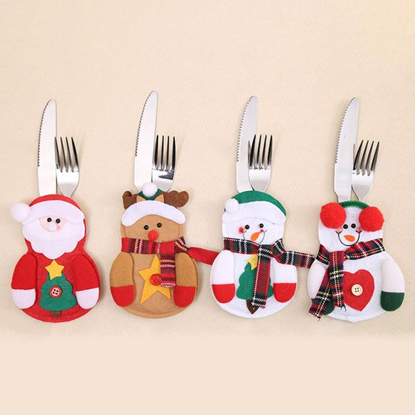 

1pc dinner decor christmas decoration tableware holder for the table knifes and forks bag snowman home decorations