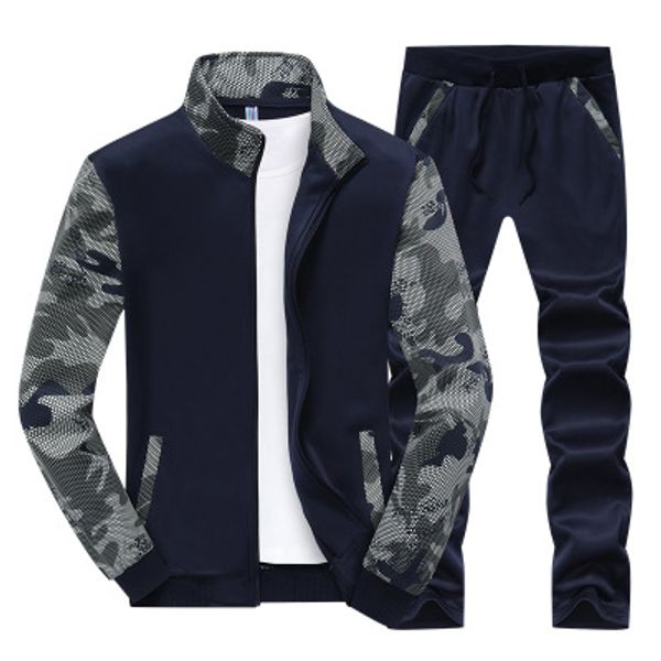 

selling fashion men set spring autumn men's sportswear jacket+pant sweatsuit 2 piece set sportsuit mens sets big size 4xl, Gray;blue