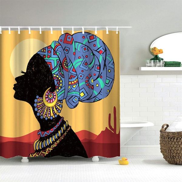 

dafield designer shower curtain 100% polyester fabric machine washable waterproof durable african american women shower curtain