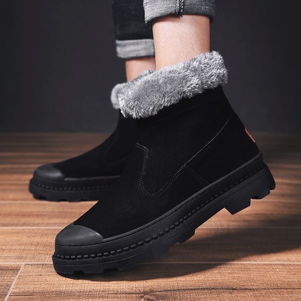 

fashion suede leather men's snow boots winter warm plush men's boots waterproof ankle boots flat shoes lt-8601, Black