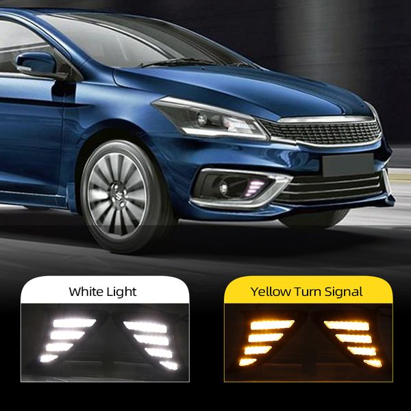 

car flashing 2pcs drl for ciaz 2019 2020 led daytime running lights drl with yellow turn signal lamp fog lamp