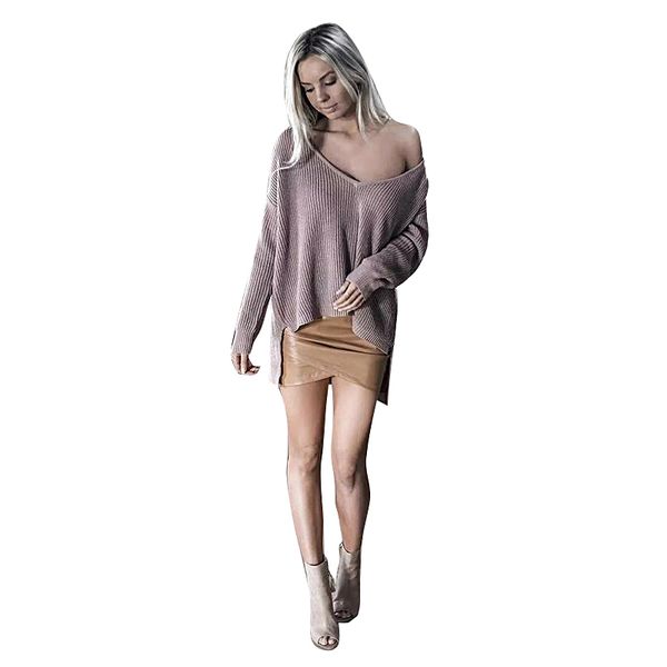 

female sweater outerwear solid women causal sweater autumn v neck long sleeve knitwear femme pullover asymmetrical loose, White;black