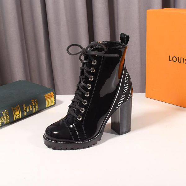 

new style luxury women's shoes martin boots fashion design brand winter women's boots high heel classic pattern three platforms, Black