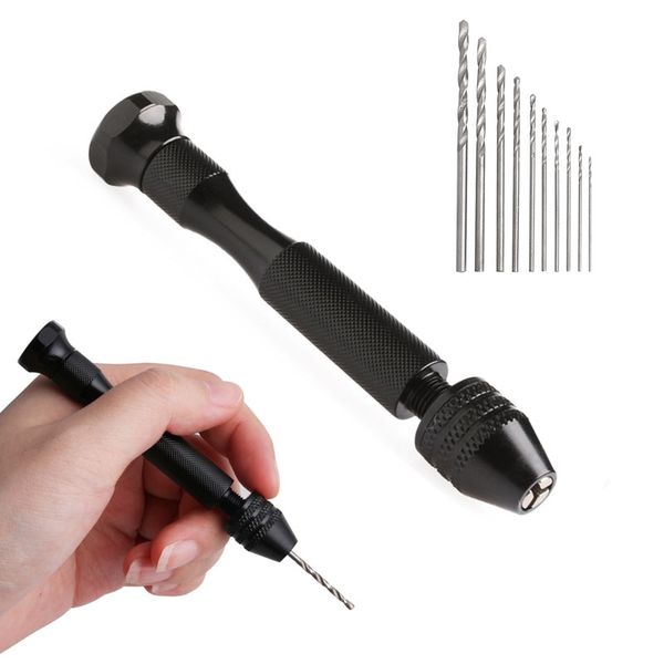 

micro aluminum hand drill keyless chuck + 10pcs twist drills rotary tools