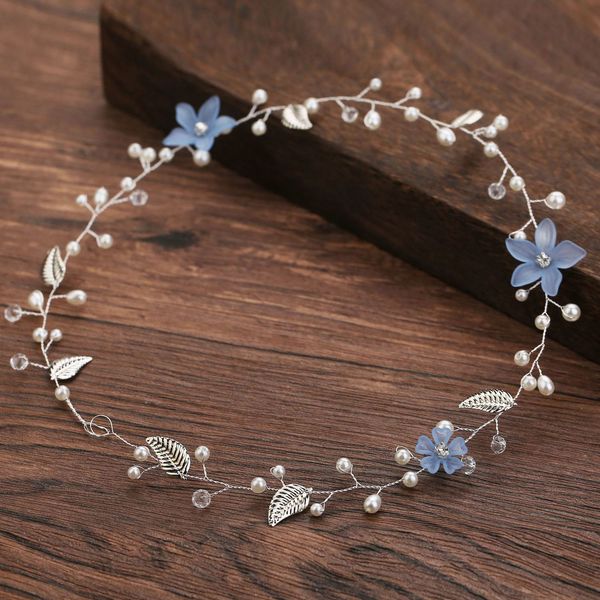 

ornaments bride wedding dress girl accessories pink colour flower leaf manual torsional beads hair decorate hair hoop, Silver