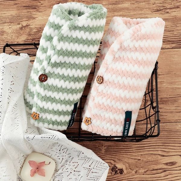 

2020 new cationic dry hair cap strong absorbent quick drying head covered striped towel dry hair long hair bath cap