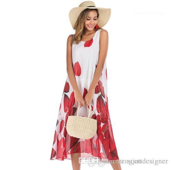 

flora printed dresses sleeveless chiffon crew neck fashion female beach style casual apparel womens summer designer, Black;gray