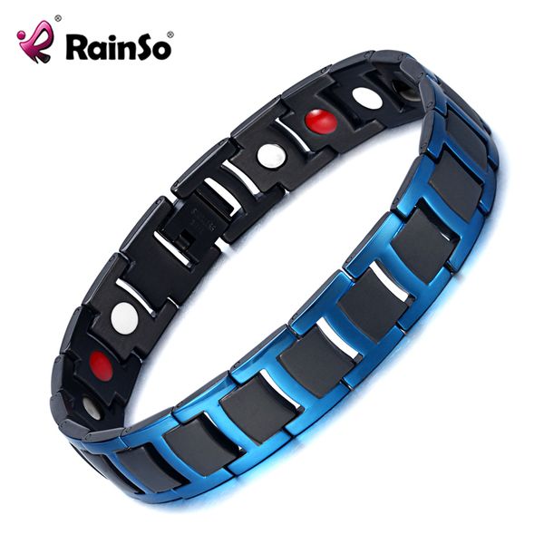 

rainso magnetic germanium therapy bracelets & bangles men charm blue black stainless steel bracelet homme dropshipping, Golden;silver