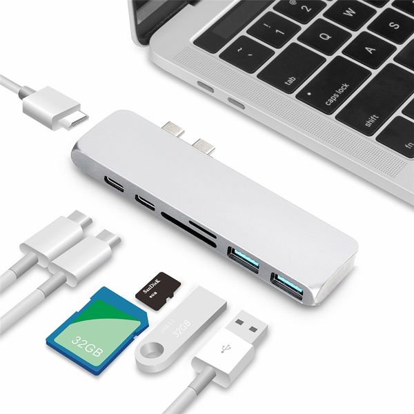 

Dual Ports USB C Type-C HUB to 4K HDMI Adapter Thunderbolt 3 Dual USB 3.1 Data Type-C Hub TF SD PD Adapter для MacBook Pro Air 13 2018