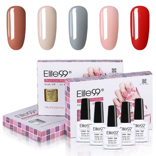 

elite99 5pieces/set classic color nail gel set with a gift box soak off uv gel polish nail art semi permanent polish, Red;pink