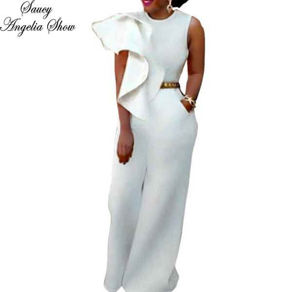 

SAUCY ANGELIA Rompers Womens Jumpsuit Sexy White One Shoulder Ruffles Bodysuits Party Overalls Stretchy Playsuits Plus Size XXXL