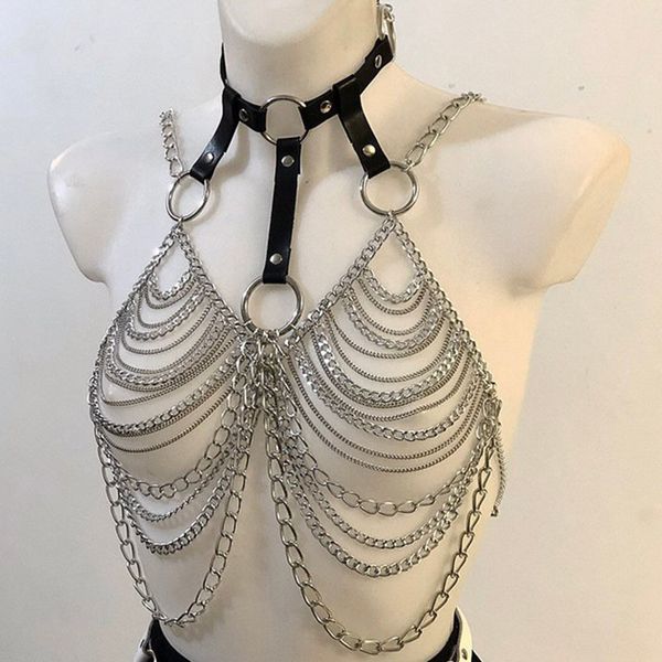 

bra harness rave sliver body chain crop costumes musical festival singer dancer stage outfits gear dwy3382, Black;red
